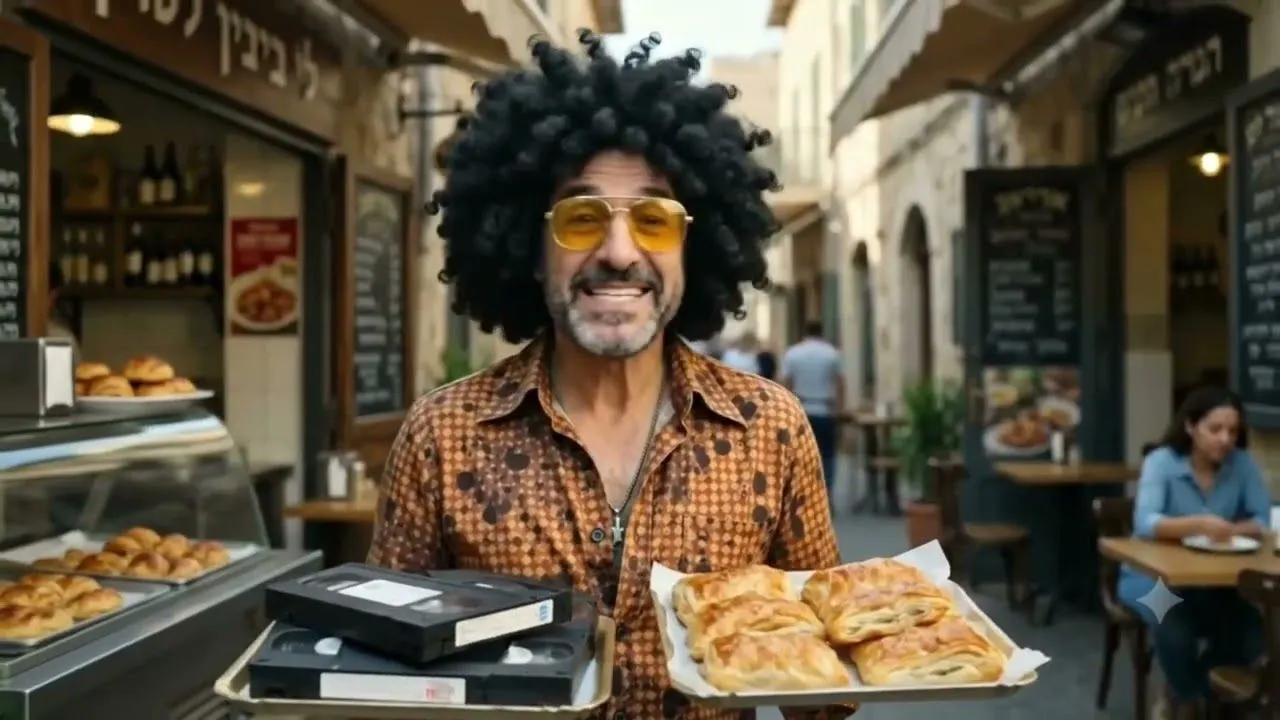 חופשי כהן, הדמות עם האפרו ומשקפי השמש, במאפייה — פריים מסדרת הפרסומות